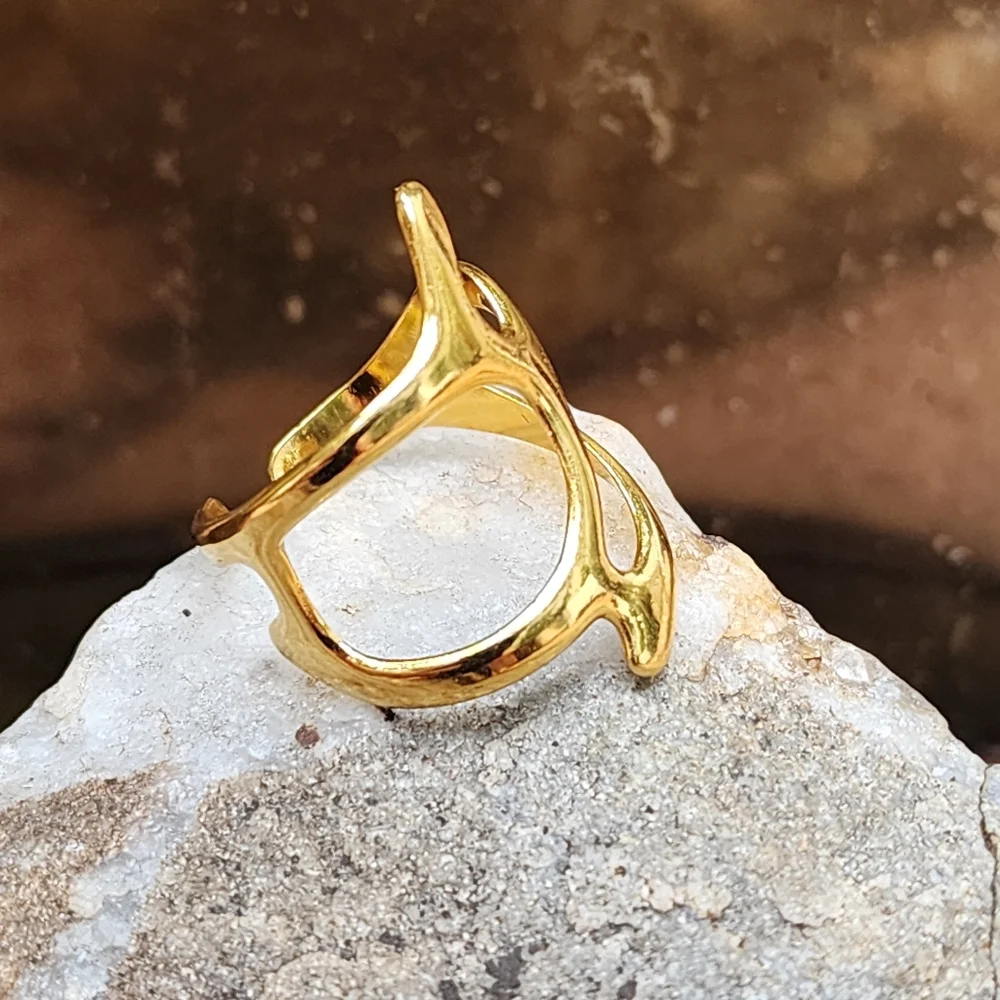 Hypoallergenic 18K Gold Plated Teardrop Adjustable Ring Jewelery